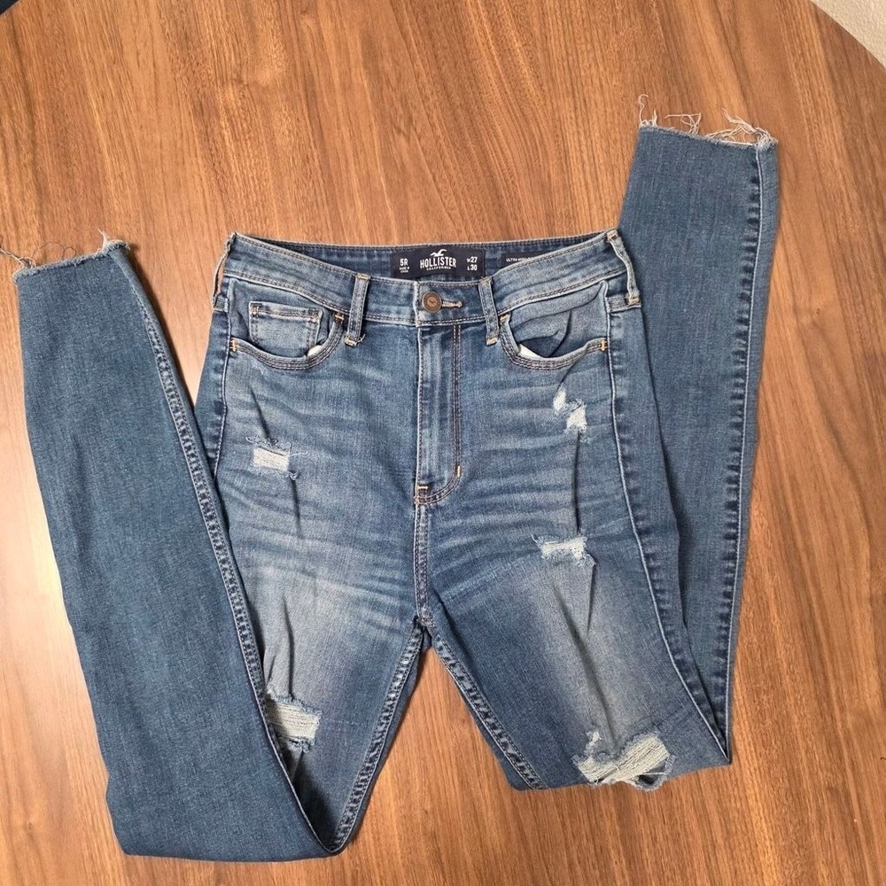 Hollister Jeans Women 5R Blue Good Distressed Ultra High Rise Super Skinny M150